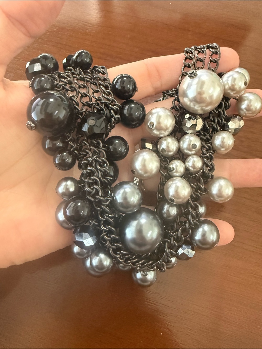 Boutique Black & Gray Pearl Cluster Statement Necklace